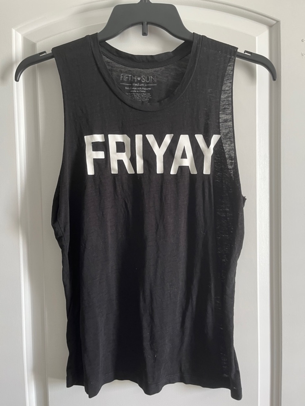 Fifth Sun Black Tank Top with White FRIYAY Graphic